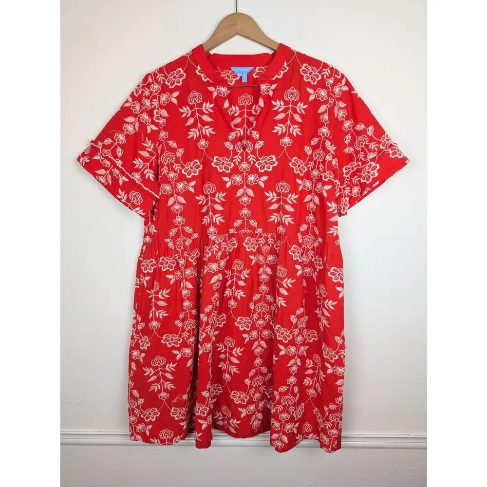 Draper James Simone Dress Floral Embroidered Ruffle Mini Cotton Red Size XL - Picture 2 of 11